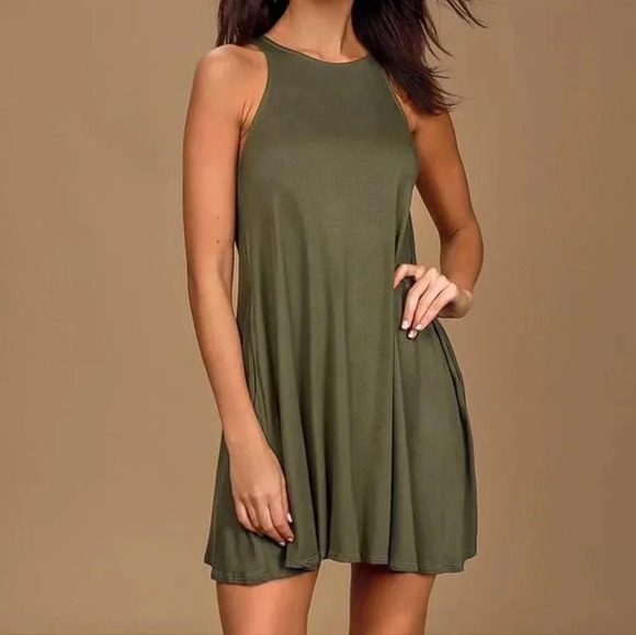 NWT Tupelo honey olive green flowy jersey knit dress size small by Lulu's casual - Picture 1 of 8